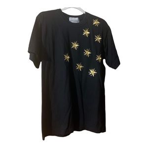BOB MACKIE STUDIO Cotton Black Tee With Gold Stars & Rhinestone Accents Size S